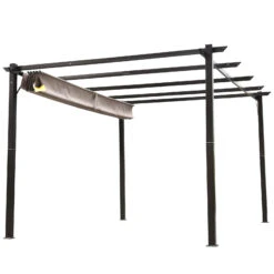 Outsunny 10' X 13' Outdoor Retractable Pergola Canopy, Aluminum Patio Pergola, Backyard Shade Shelter For Porch Party, Garden, Grill Gazebo, Brown -Outsunny 25W38517e670cd85a