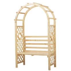 Outsunny Wood Garden Arch With Bench Pergola Trellis For Vines/Climbing Plants, Perfect For The Backyard & Outdoor Space