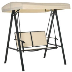 Outsunny 2-Person Patio Swings With Canopy, Outdoor Canopy Swing With Adjustable Shade, Breathable Mesh Seats And Steel Frame For Garden, Poolside, Backyard, Beige