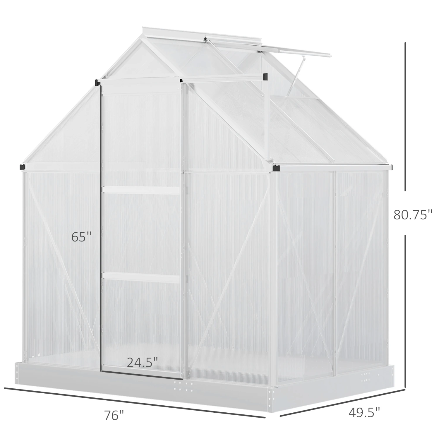 Outsunny 6' X 4' Hobby Greenhouse, Walk-in Polycarbonate Hot House Kit With Aluminum Frame, Sliding Door, Roof Vent, Silver 3 Outsunny 6' X 4' Hobby Greenhouse, Walk-in Polycarbonate Hot House Kit With Aluminum Frame, Sliding Door, Roof Vent, Silver - Image 3
