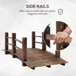Outsunny 5 Ft Wooden Garden Bridge Arc Stained Finish Footbridge With Railings For Your Backyard, Stained Wood -Outsunny 2RN88c17f7322c2be