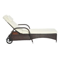 Outsunny Reclining Chaise Lounge Chair, Thickly Cushioned, Headrest, Armrests, Rolling Outdoor Plastic Rattan Sun Bathing Chair With Wheels For Poolside, Pool, Patio, Mixed Brown -Outsunny 2Sm4ea17e6c0e993c