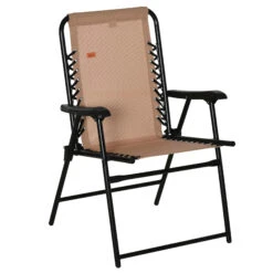 Outsunny Folding Patio Chair, Outdoor Portable Armchair Camping Chair For Camping, Pool, Beach, Lawn, Deck, Beige