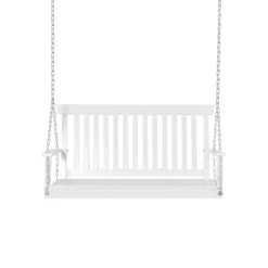 Outsunny 2-Seater Hanging Porch Swing Outdoor Patio Swing Chair Seat With Slatted Build And Chains, 440lbs Weight Capacity, White