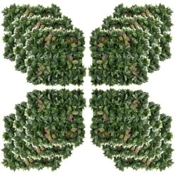 Outsunny 12 Piece Artificial Leaf Privacy Fence, 20" X 20" Faux Hedge Greenery Wall Backdrop Decoration, Indoor Outdoor Garden Décor, Red Photinia Bush