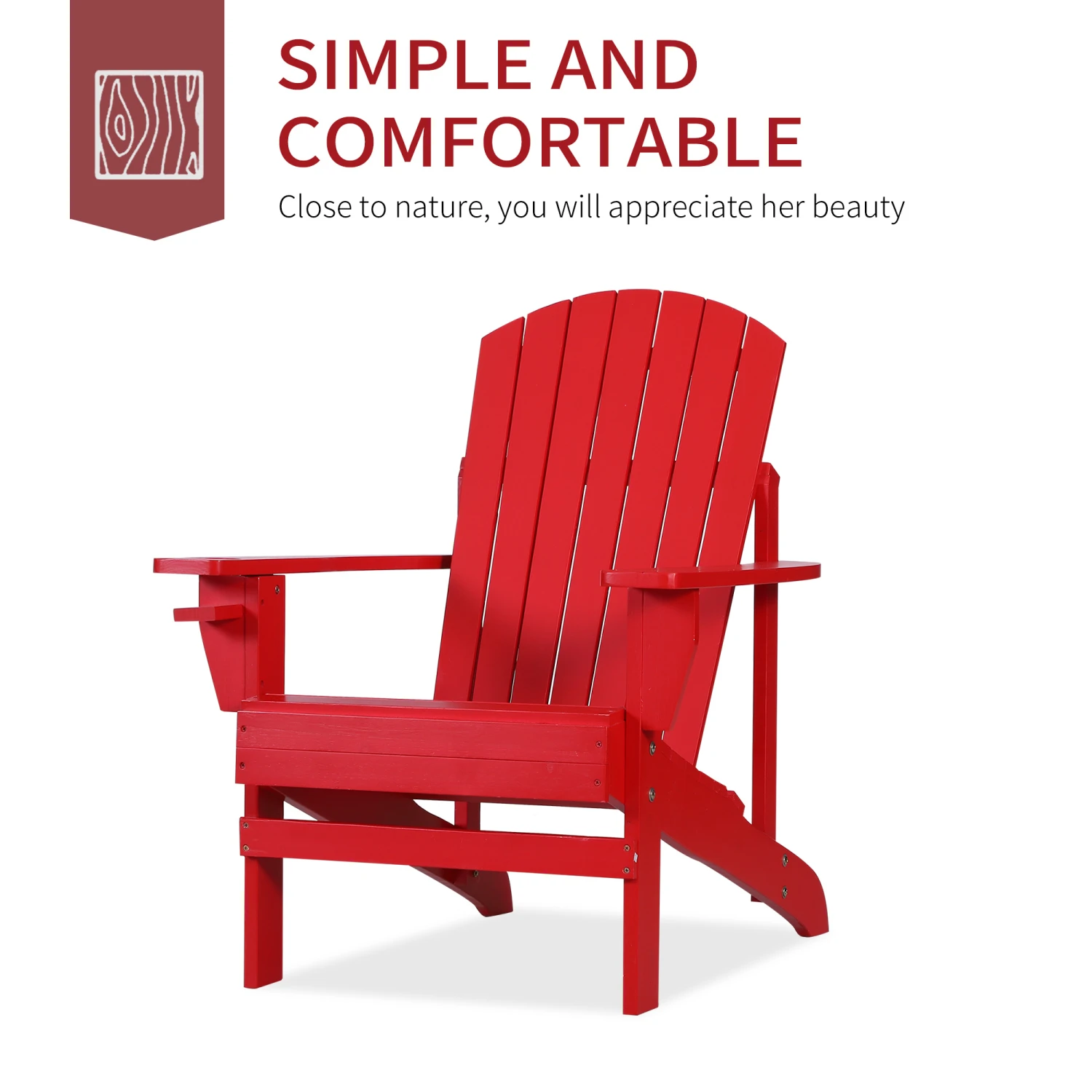 Outsunny Wooden Adirondack Chair, Outdoor Patio Lawn Chair With Cup Holder, Weather Resistant Lawn Furniture, Classic Lounge For Deck, Garden, Backyard, Fire Pit, Red 4 Outsunny Wooden Adirondack Chair, Outdoor Patio Lawn Chair With Cup Holder, Weather Resistant Lawn Furniture, Classic Lounge For Deck, Garden, Backyard, Fire Pit, Red - Image 4
