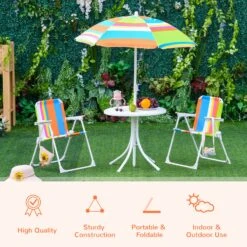 Outsunny Kids Folding Table And Chairs Set Color Stripes For Outdoor Garden Patio Backyard With Removable & Height Adjustable Sun Umbrella, Multi -Outsunny 2jL40417e71ec0eb5