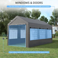 Outsunny 10' X 20' Party Tent & Carport, Height Adjustable Portable Garage, Outdoor Canopy Tent With Mesh Windows, Zippered Door, For Car, Truck, Boat, Motorcycle, Bike, Garden Tools, Dark Gray -Outsunny 2jlc11189876a03ad