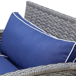 Outsunny 3 Piece Patio Furniture Set, PE Rattan Wicker Table, And Chairs, Conversation Set W/ Washable Cushion And Tempered Glass Tabletop For Outdoor Garden, Royal Blue -Outsunny 2mK3d6187e52eb525