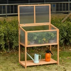 Outsunny 36" X 20" X 41" Greenhouse Raised Potted Plant Protection Box Outdoor With Openable Top, Wooden Cold Frame Orange -Outsunny 2mW3f917e684422b3