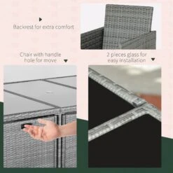 Outsunny 9-Piece Outdoor PE Rattan Wicker Patio Dining Set, Cushions, 4 Armchairs, 2 Easy-Store Ottoman Footrests, 1 Tempered Glass Center Coffee Table, Dark Grey -Outsunny 2oeb1018181c28c2b