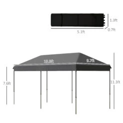 Outsunny 10' X 20' Pop Up Canopy Tent, Instant Sun Shelter, Tents For Parties, Height Adjustable, With Wheeled Carry Bag, For Outdoor, Garden, Patio, Gray -Outsunny 2xp62d17ed32023d0