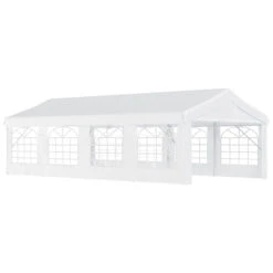 Outsunny 13' X 26' Heavy-duty Outdoor Carport Party Event Tent, Patio Gazebo Canopy Pavilion With 4 Sidewalls, 8 Windows, White