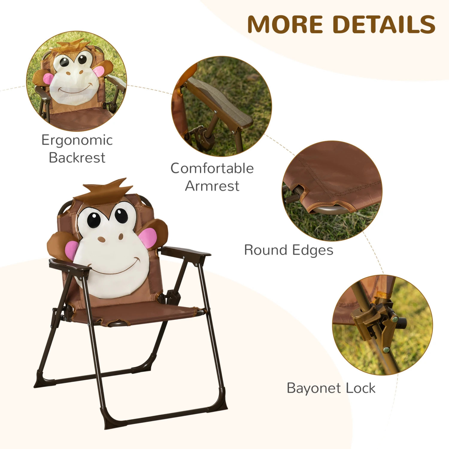 Outsunny Kids Table And Chair Set, Outdoor Folding Garden Furniture, For Patio Backyard, With Monkey Pattern, Removable & Height Adjustable Sun Umbrella, Aged 3-6 Years Old 6 Outsunny Kids Table And Chair Set, Outdoor Folding Garden Furniture, For Patio Backyard, With Monkey Pattern, Removable & Height Adjustable Sun Umbrella, Aged 3-6 Years Old - Image 6