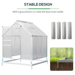 Outsunny 6' X 6' Aluminum Greenhouse, Polycarbonate Walk-in Garden Greenhouse Kit With Adjustable Roof Vent, Rain Gutter And Sliding Door For Winter, Silver -Outsunny 32Qb1018243e74573