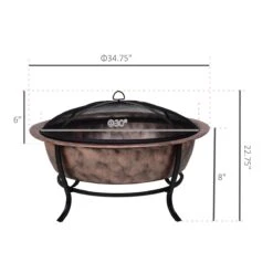 Outsunny 35" Outdoor Fire Pit Wood Burning Black Rustic Cauldron Style Steel Bowl With Log Poker And Mesh Screen Lid For Safety -Outsunny 32ef5317e70fe0034