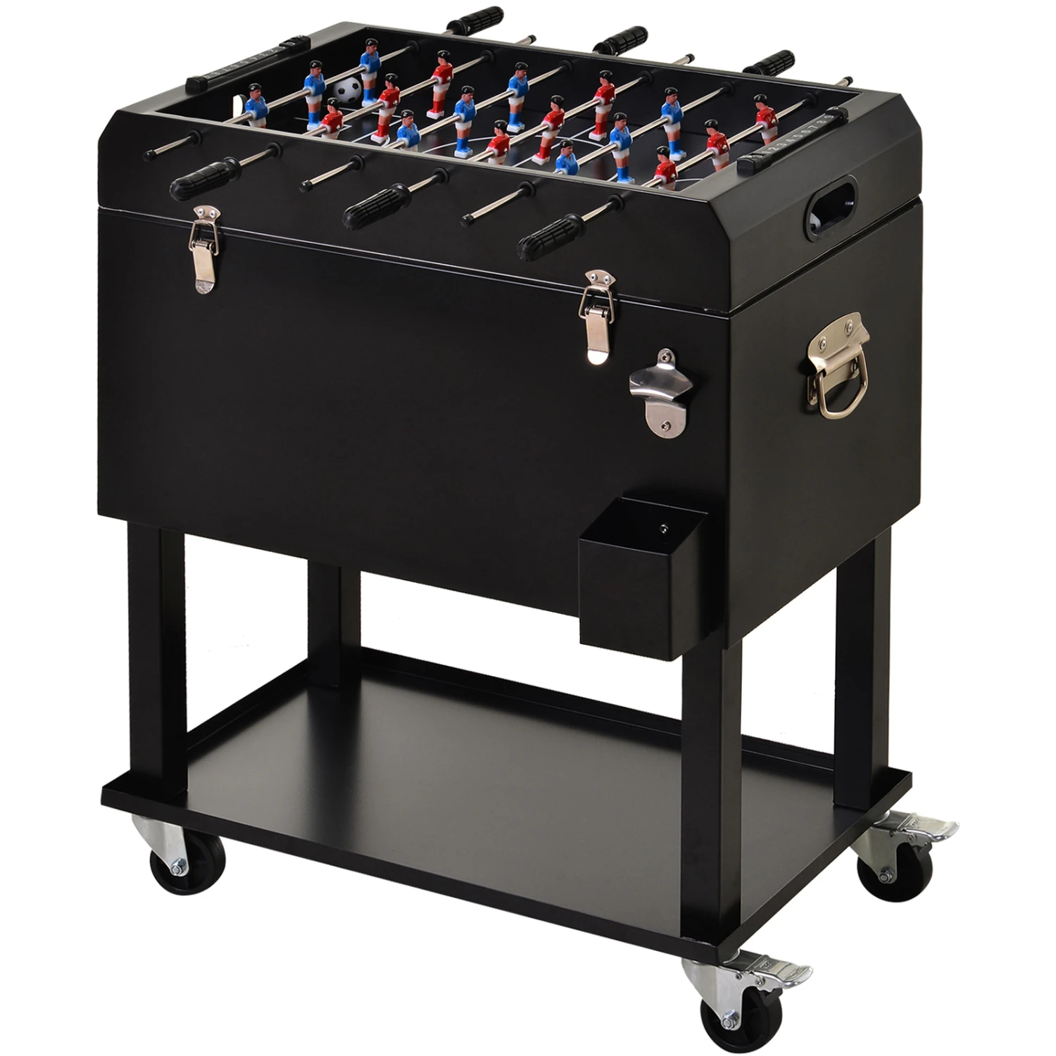 Outsunny 68QT Patio Cooler Ice Chest With Foosball Table Top, Portable Poolside Party Bar Cold Drink Rolling Cart On Wheels With Tray Shelf 1 Outsunny 68QT Patio Cooler Ice Chest With Foosball Table Top, Portable Poolside Party Bar Cold Drink Rolling Cart On Wheels With Tray Shelf