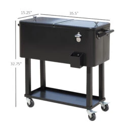 Outsunny 80 QT Rolling Cooling Bins Ice Chest On Wheels Outdoor Stand Up Drink Cooler Cart For Party, Black -Outsunny 35rc171815313c7b0