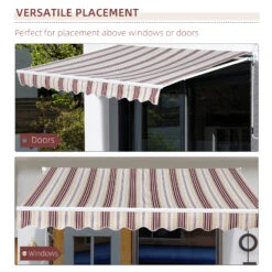 Outsunny 10' X 8' Manual Retractable Awning Sun Shade Shelter For Patio Deck Yard With UV Protection And Easy Crank Opening, Red & Beige -Outsunny 36K88c181a40adae6