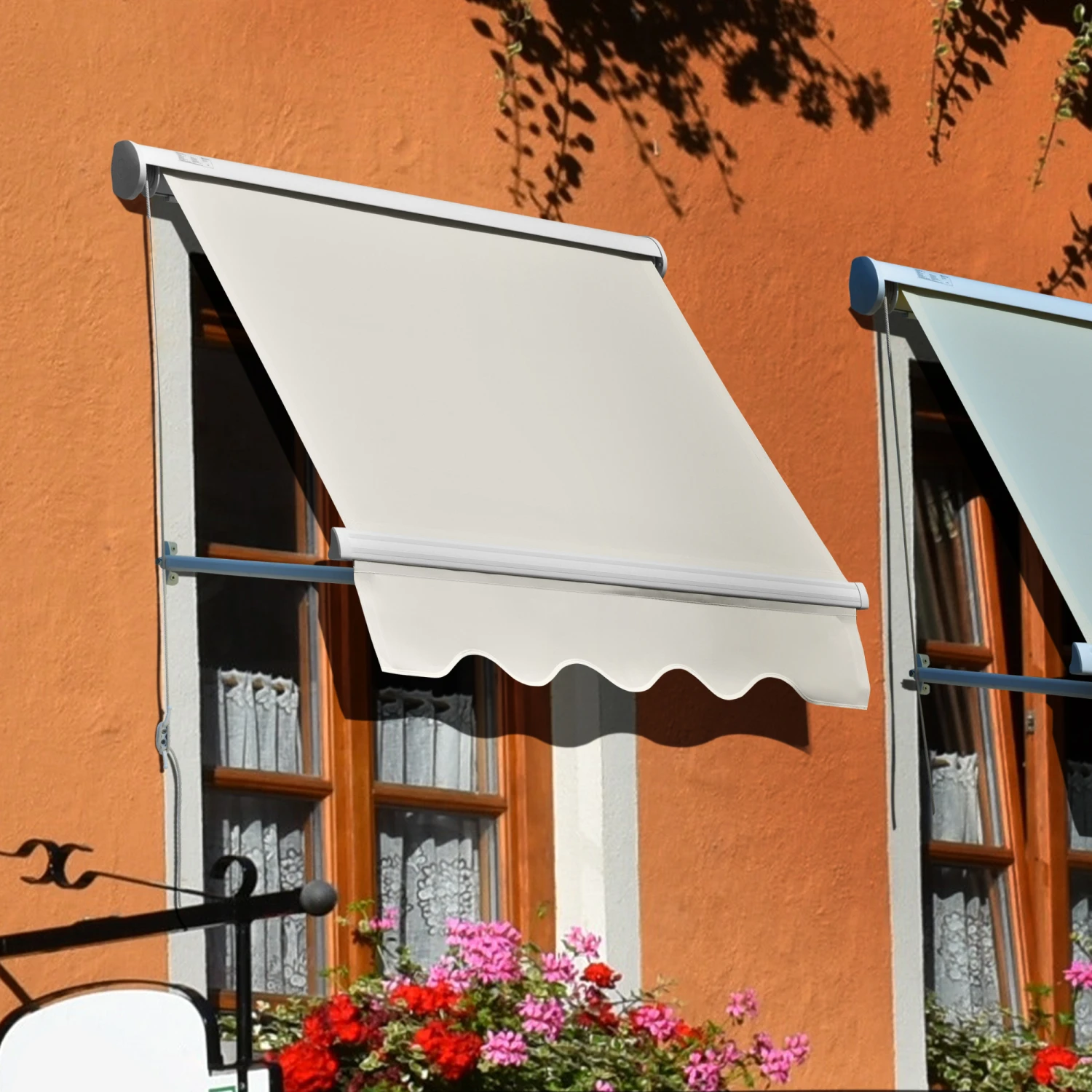Outsunny 4' Patio Drop Arm Manual Retractable Sun Shade Window Awning - Cream 2 Outsunny 4' Patio Drop Arm Manual Retractable Sun Shade Window Awning - Cream - Image 2