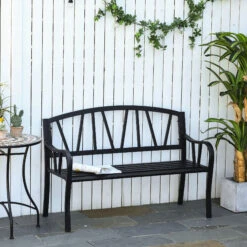Outsunny Metal Garden Bench, Black Outdoor Bench For 2 People, Park-Style Patio Seating Decor With Armrests & Backrest, Black -Outsunny 3BUbe017e6b0e3a39