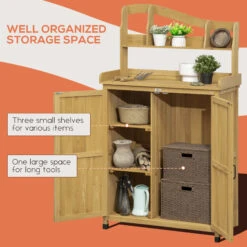 Outsunny Outdoor Storage Cabinet & Potting Table, Wooden Gardening Bench With Patio Cabinet And Magnetic Doors, Yellow -Outsunny 3Fw88c188c3b8e3e3