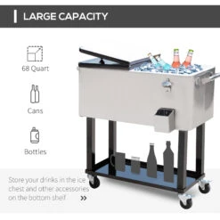 Outsunny 80 QT Rolling Cooling Bins Ice Chest On Wheels Outdoor Stand Up Drink Cooler Cart For Party, Stainless Steel -Outsunny 3MY88c1815313c5f8