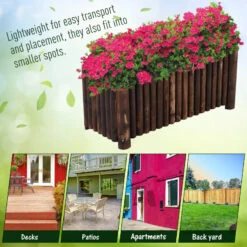 Outsunny 39" X 16" X 16" Wooden Raised Bed Garden Flower Planter Box For Vegetables And Herbs With 4 Drainage Holes Rustic Column Edge -Outsunny 3OLa0918172192bbc