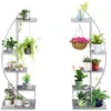 Outsunny 5 Tier Metal Plant Stand With Hangers, Half Moon Shape Flower Pot Display Shelf For Living Room Patio Garden Balcony Decor, 2 Pack, Gray