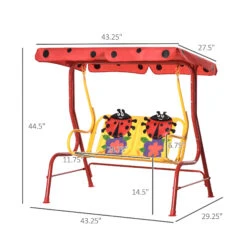 Outsunny 2-Seat Kids Patio Canopy Swing, W/ Adjustable Awning. Seat Belt, Ladybird Pattern -Outsunny 3bjc1717f2769077a