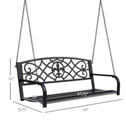 Outsunny 2-Person Porch Swing, Hanging Steel Patio Swing, Outdoor Swing Bench With Fleur-de-Lis Design For Garden Deck, 528 LBS Weight Capacity, Black -Outsunny 3eHc1717fe7fbcf6a