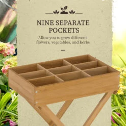 Outsunny Raised Garden Bed With 9 Pocket, Wooden Elevated Planter Box With Legs And Bed Liner For Vegetables, Flowers, And Herbs, Backyard, Patio, Balcony -Outsunny 3gYa091865f2cd1d6