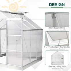 Outsunny 6' X 6' Hobby Greenhouse, Walk-in Polycarbonate Hot House Kit With Aluminum Frame, Sliding Door, Roof Vent, Silver -Outsunny 3gk29717ed2fb9172