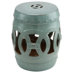 Outsunny 14" X 17" Ceramic Side Table Garden Stool With Knotted Ring Design & Glazed Strong Materials, Antique Blue -Outsunny 3iIdaa17fe7fbd7f9