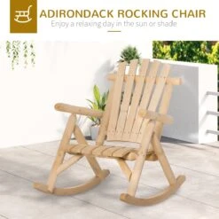 Outsunny Outdoor Wooden Rocking Chair, Rustic Adirondack Rocker With Slatted Seat, High Backrest, Armrests For Patio, Garden, And Porch, Large, Natural -Outsunny 3jmed117ed357055f