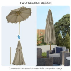 Outsunny 9' Patio Umbrella With Push Button Tilt And Crank, Double Top Ruffled Outdoor Market Table Umbrella With 8 Ribs, For Garden, Deck, Pool, Brown -Outsunny 3l79351897186f914