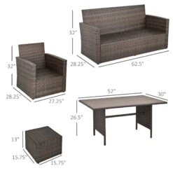 Outsunny 6 PCS Patio Dining Set All Weather Rattan Wicker Furniture Set With Wood Grain Top Table And Soft Cushions, Beige -Outsunny 3muc1718104b93994