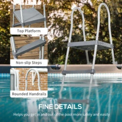Outsunny 70" Above Ground Swimming Pool Ladder, A-Frame Deck Ladder With Top Platform, Non-slip Steps & Rounded Handrails For 48" Pool Wall Height, Gray -Outsunny 3qP88c1866e9ffd31