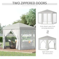 Outsunny Outdoor Cathedral Style Roof Party Gazebo With Mesh Walls - Cream White -Outsunny 3v6b1018162b6304e