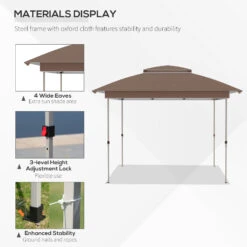 Outsunny 12' X 12' Pop Up Canopy Tent With Netting And Carry Bag, Instant Sun Shelter With 137 Sq.ft Shade, Tents For Parties, Height Adjustable, For Outdoor, Garden, Patio, Khaki -Outsunny 3ypa0918703f845fa