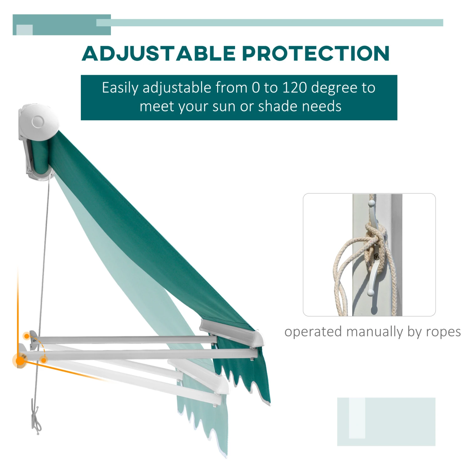 Outsunny 4' Drop Arm Manual Retractable Sun Shade Patio Window Awning - Green 5 Outsunny 4' Drop Arm Manual Retractable Sun Shade Patio Window Awning - Green - Image 5