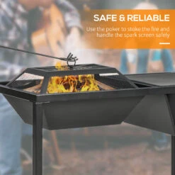 Outsunny 4-in-1 Fire Pit, BBQ Grill, Ice Bucket Cooler, Garden Table, With Cooking Grate, Log Grate & Waterproof Cover, Galvanized Steel Wood-Burning Fireplace With Spark Screen & Poker -Outsunny 43G88c185f82da447