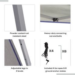 Outsunny Slant Leg Pop Up Canopy Tent With Netting And Carry Bag, Instant Sun Shelter, Tents For Parties, Height Adjustable, For Outdoor, Garden, Patio, (11.5'x11.5' Base / 10'x10' Top), Blue -Outsunny 45sb101811fb9e68b