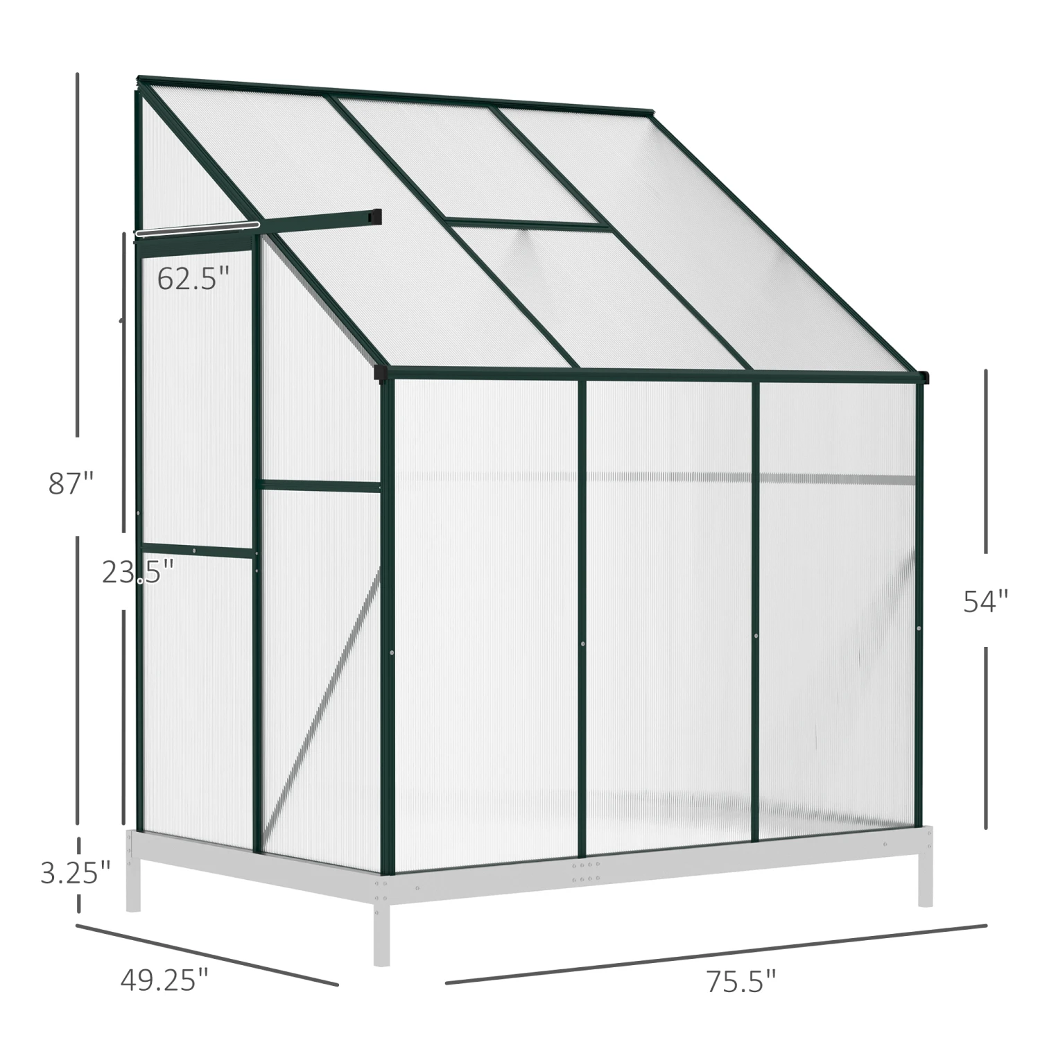 Outsunny 6' X 4' X 7' Hobby Greenhouse, Walk-in Lean-To Polycarbonate Hot House Kit With Aluminum Frame, Sliding Door, Roof Vent, Green 3 Outsunny 6' X 4' X 7' Hobby Greenhouse, Walk-in Lean-To Polycarbonate Hot House Kit With Aluminum Frame, Sliding Door, Roof Vent, Green - Image 3