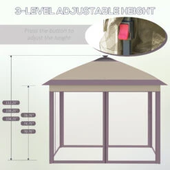 Outsunny 11' X 11' Pop Up Gazebo, Foldable Canopy Tent With Solar LED Light, Remote Control, Zippered Mesh Sidewalls, Easy Height Adjustable And Carrying Bag For Backyard Garden Patio, Beige -Outsunny 4CHb1017f72b83f22