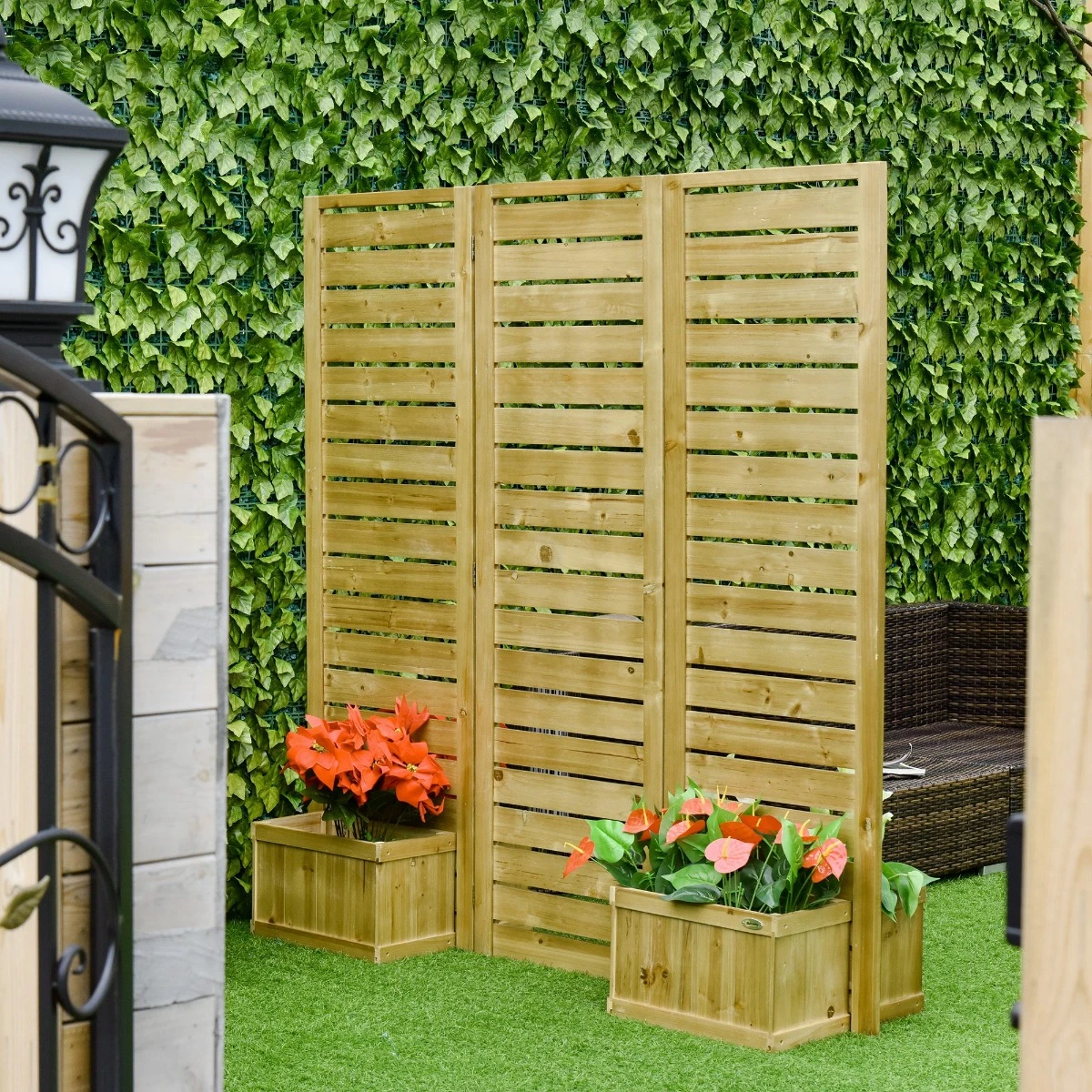 Outsunny Wood Privacy Screen W/ 4 Planter Box, Raised Bed W/ 3 Panels & Drainage Holes 9 Outsunny Wood Privacy Screen W/ 4 Planter Box, Raised Bed W/ 3 Panels & Drainage Holes - Image 9