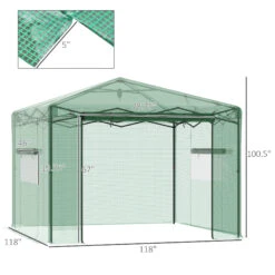 Outsunny 10' X 10' X 8' Portable Pop-up Walk-in Greenhouse With Roll-up Door & 2 Windows For Growing Flowers, Herbs, Vegetables -Outsunny 4E0c17183cafed494