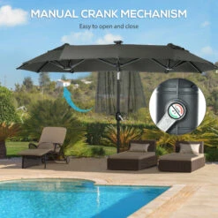 Outsunny 10ft Double-sided Patio Umbrella With Solar Lights And Sandbag Base, Outdoor Umbrella With Push Button Tilt, Crank, Air Vents For Garden, Backyard, Deck, Pool, Market, Gray 16 Outsunny 10ft Double-sided Patio Umbrella With Solar Lights And Sandbag Base, Outdoor Umbrella With Push Button Tilt, Crank, Air Vents For Garden, Backyard, Deck, Pool, Market, Gray -Outsunny 4ENd4d185cdb1a969