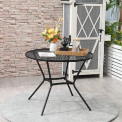 Outsunny 35" Round Outdoor Patio Bistro Dining Table, French Cafe Style, Conversation Space, Fast Drying Metal Mesh Tabletop For Garden, Backyard, Poolside, Black -Outsunny 4Eu6ff18062da91e3