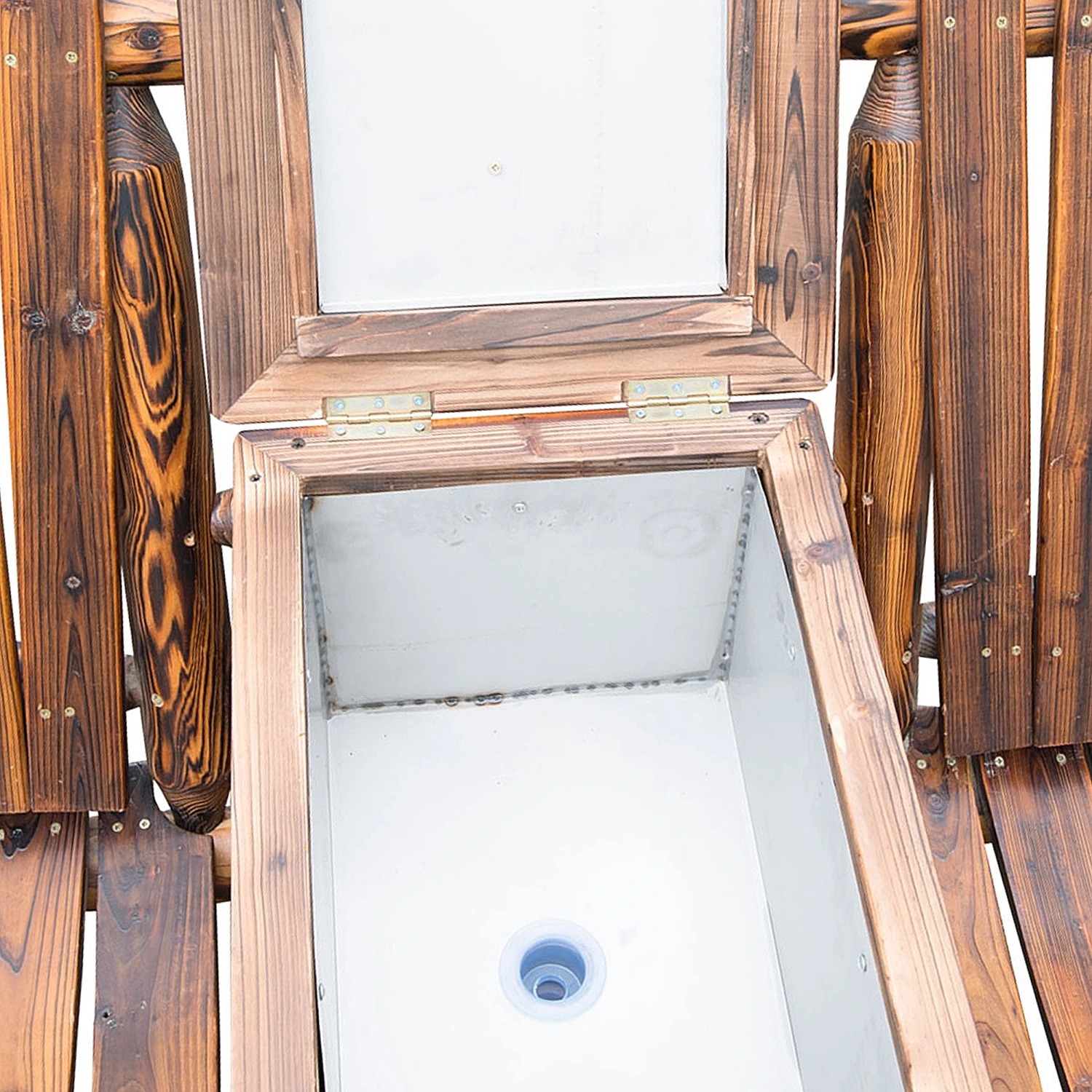 Outsunny Wooden Double Adirondack Chair Loveseat With Inset Ice Bucket, Rustic Aesethic, & Weather-Resistant Materials 11 Outsunny Wooden Double Adirondack Chair Loveseat With Inset Ice Bucket, Rustic Aesethic, & Weather-Resistant Materials - Image 11